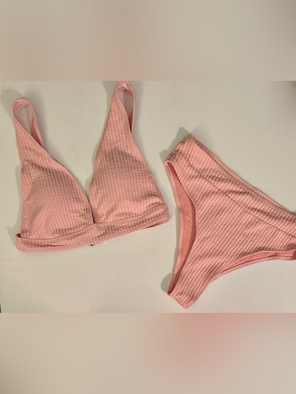 NWOT Ribbed Pink Bikini Set - Triangle Top & High-Cut Bottoms Size Large